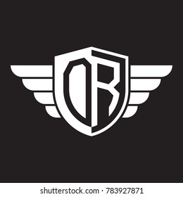 Initial two letter logo shield with wing