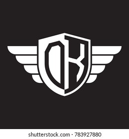 Initial two letter logo shield with wing