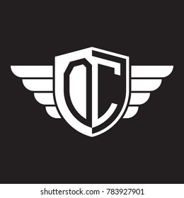 Initial two letter logo shield with wing