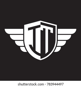 Initial two letter logo shield with wing