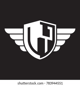 Initial two letter logo shield with wing