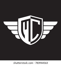 Initial two letter logo shield with wing