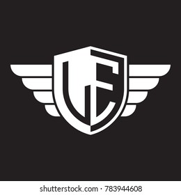 Initial two letter logo shield with wing
