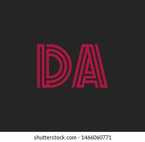 Initial two letter red line shape logo on dark background vector DA