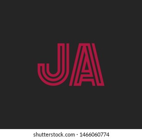 Initial two letter red line shape logo on dark background vector JA