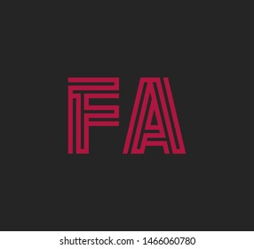Initial two letter red line shape logo on dark background vector FA