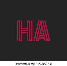 Initial two letter red line shape logo on dark background vector HA