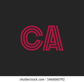 Initial two letter red line shape logo on dark background vector CA