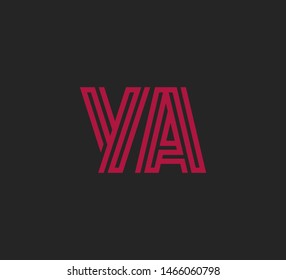 Initial two letter red line shape logo on dark background vector YA