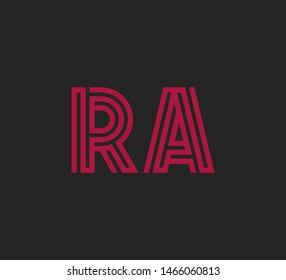 Initial two letter red line shape logo on dark background vector RA
