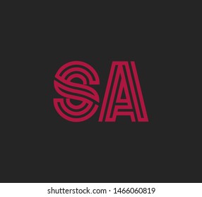 Initial two letter red line shape logo on dark background vector SA