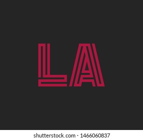 Initial two letter red line shape logo on dark background vector LA