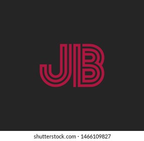 Initial two letter red line shape logo on dark background vector JB