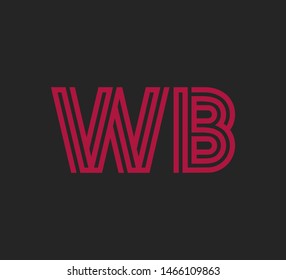 Initial two letter red line shape logo on dark background vector WB