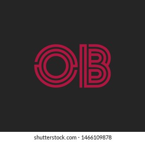 Initial two letter red line shape logo on dark background vector OB