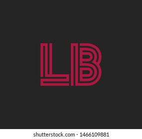 Initial two letter red line shape logo on dark background vector LB