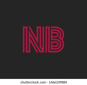 Initial two letter red line shape logo on dark background vector NB