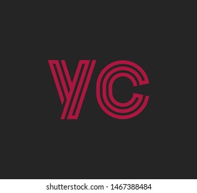 Initial two letter red line shape logo on dark background vector YC