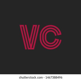 Initial two letter red line shape logo on dark background vector VC