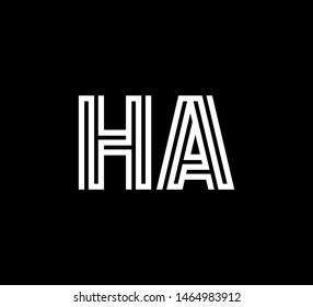 Initial two letter white line shape logo on black background vector HA