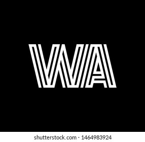 Initial two letter white line shape logo on black background vector WA