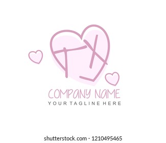 Initial TX with love logo template vector