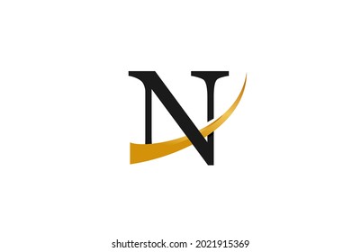 Initial Typography N Stylish Swoosh Gold Logo
