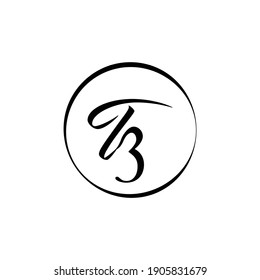 Initial TZ Black Script Circle Letter Logo Design vector Template