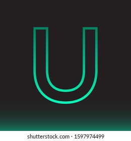 Initial U Abstract Minimal Premium Light Cyan Gradient Logo Icon Black Background Isolated