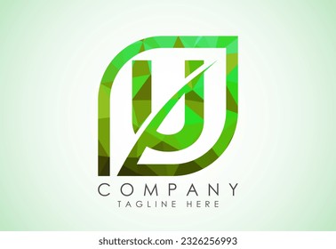 Initial U alphabet with abstract leaf. Eco-friendly logo concept. Low poly style