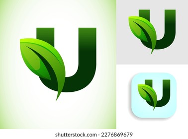 Initial U alphabet with a leaf. Eco-friendly logo concept. Graphic alphabet symbol for business and company identity.