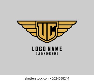 Initial U & C wing shield logo template vector