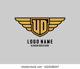 Initial U & D wing shield logo template vector