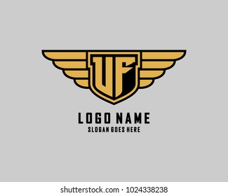 Initial U & F wing shield logo template vector