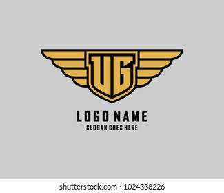 Initial U & G wing shield logo template vector