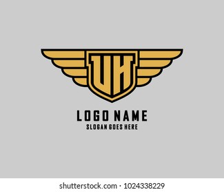 Initial U & H wing shield logo template vector