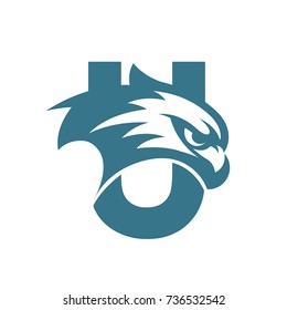 Initial U Hawk Face Aqua Color  