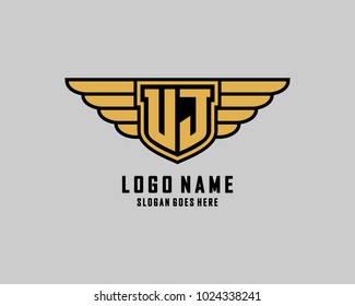 Initial U & J wing shield logo template vector