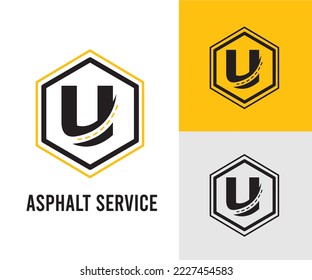 Initial U Letter with asphalt and paving symbol for asphalt logo and transport business design template