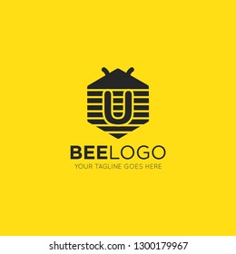 initial u letter bee logo vector illustration design template