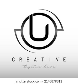 Letra U inicial Color negro con plantilla vectorial de diseño de logotipo de fondo blanco. Diseño del logotipo de la letra inicial U.