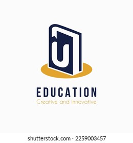 Initial U Letter with Book Icon for E Book, Library, Education, Book Store Business Logo Idea Template