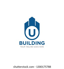 initial u letter building logo vector illustration design template