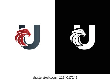 Initial U Letter Eagle Logo Icon with Creative Eagle Head. Letter U Eagle Logo Vector Illustration Design