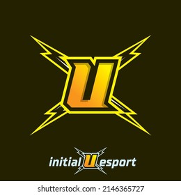 Initial U letter esport logo illustration, esport mascot gamer team work design, streamer logo