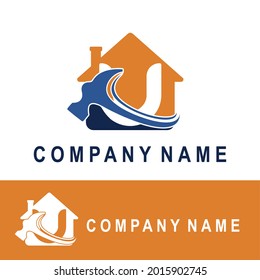 Initial U Letter with House and Hammer Icon for Construction Contractor Rebuild Repair Maintenance Home Service Company Logo Concept Idea