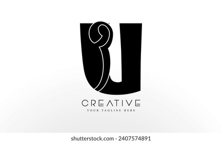 Initial U Letter Logo Design and Cutted Serif Font.