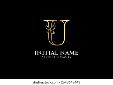 Initial U Letter Logo Design with Butterfly or Leaf Element