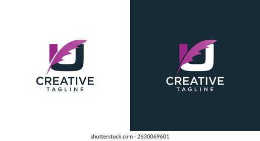 Initial U letter logo and feather symbol. Feather design elements, Initial U letter logo icon, Initial Logo Template