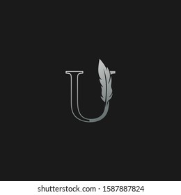 Initial U Letter Logo icon Luxury Feather. Monochrome design concept  luxury feather element and outline letter logo icon for corporate, lawyer, notary, firm and more brand identity.